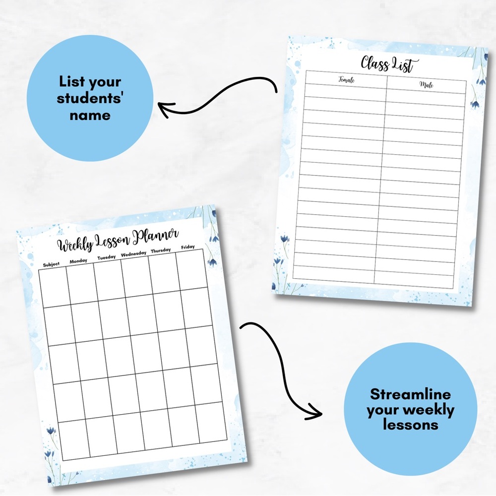 Blue and White Weekly Lesson Planner